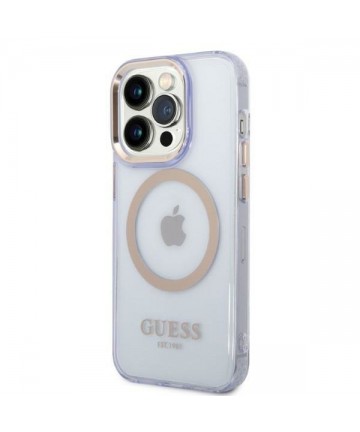 Guess GUHMP14LHTCMU iPhone 14 Pro 6.1" purple/purple hard case Gold Outline Translucent MagSafe