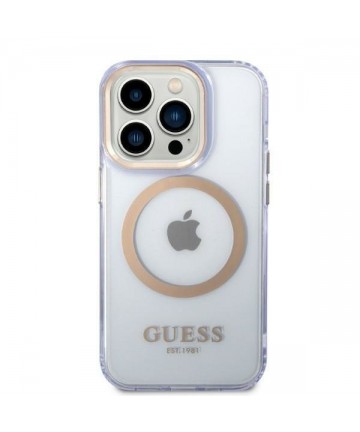 Guess GUHMP14LHTCMU iPhone 14 Pro 6.1" purple/purple hard case Gold Outline Translucent MagSafe