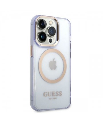 Guess GUHMP14LHTCMU iPhone 14 Pro 6.1" purple/purple hard case Gold Outline Translucent MagSafe