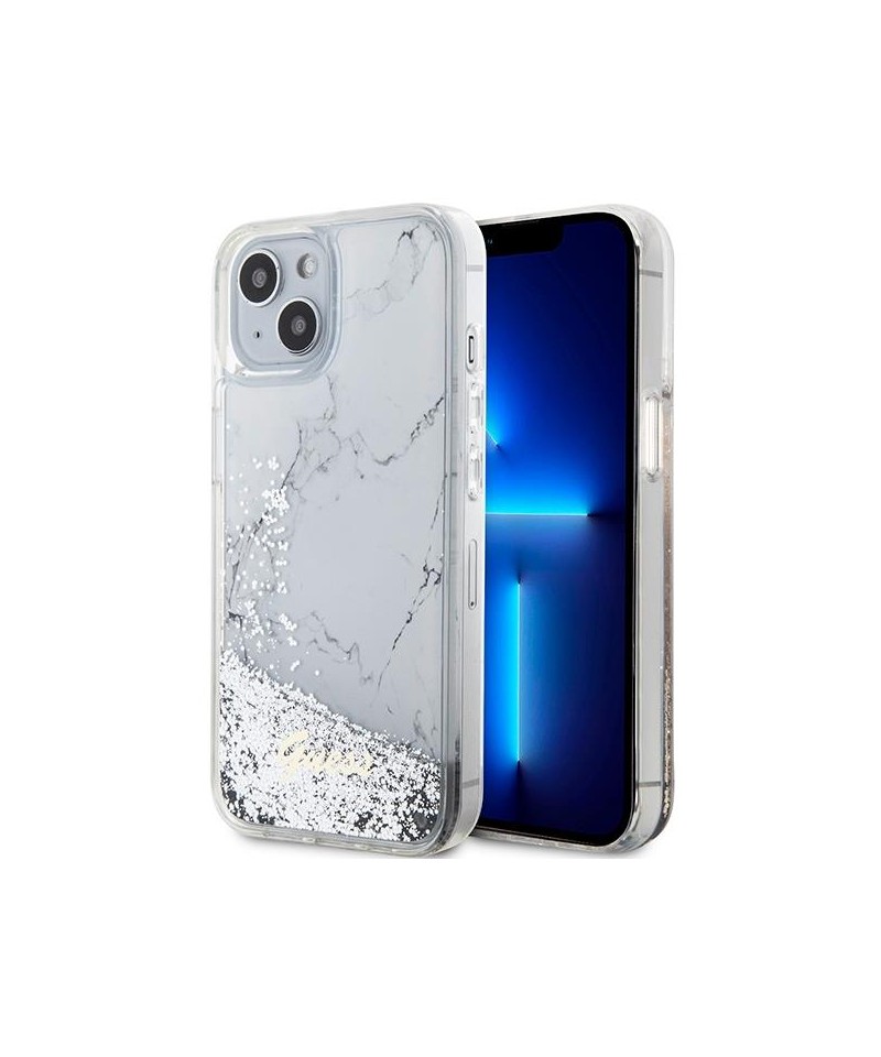 Guess Liquid Glitter Marble case for iPhone 14 - white