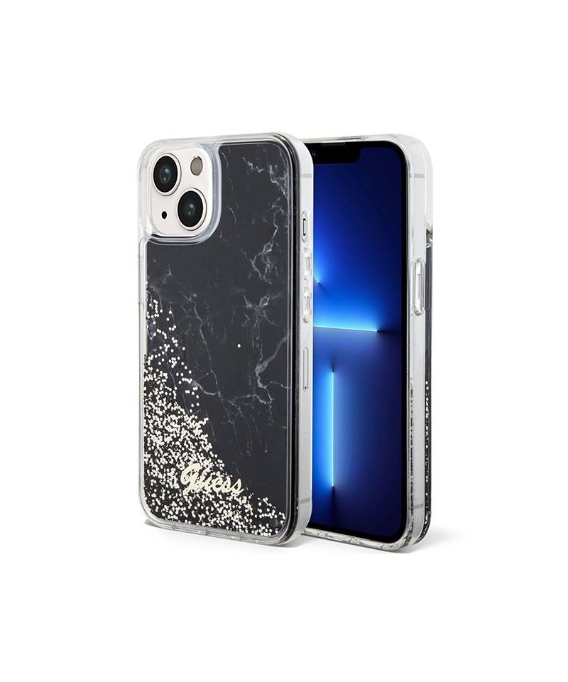 Guess Liquid Glitter Marble case for iPhone 14 - black