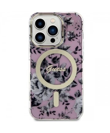 Guess GUHMP14LHCFWSP iPhone 14 Pro 6.1" pink/pink hardcase Flower MagSafe