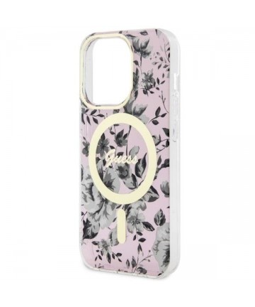 Guess GUHMP14LHCFWSP iPhone 14 Pro 6.1" pink/pink hardcase Flower MagSafe
