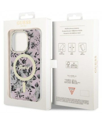 Guess GUHMP14LHCFWSP iPhone 14 Pro 6.1" pink/pink hardcase Flower MagSafe