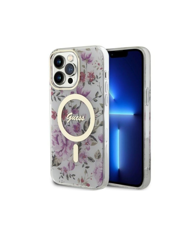 Guess GUHMP14LHCFWST iPhone 14 Pro 6.1" transparent hardcase Flower MagSafe