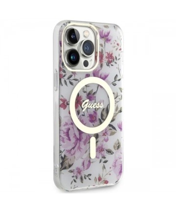 Guess GUHMP14LHCFWST iPhone 14 Pro 6.1" transparent hardcase Flower MagSafe