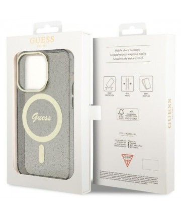 Guess GUHMP14LHCMCGK iPhone 14 Pro 6.1" black/black hardcase Glitter Gold MagSafe