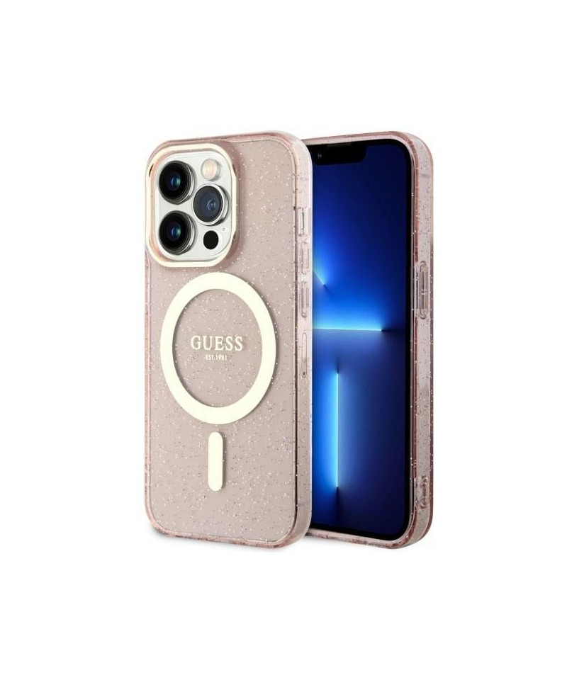 Guess GUHMP14LHCMCGP iPhone 14 Pro 6.1" pink/pink hardcase Glitter Gold MagSafe
