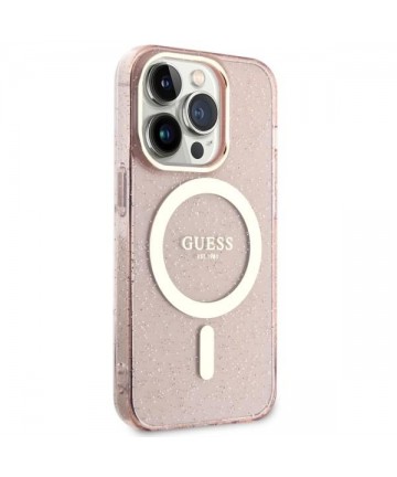 Guess GUHMP14LHCMCGP iPhone 14 Pro 6.1" pink/pink hardcase Glitter Gold MagSafe