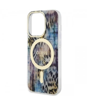Guess GUHMP14LHLEOPWB iPhone 14 Pro 6.1" blue/blue hardcase Leopard MagSafe