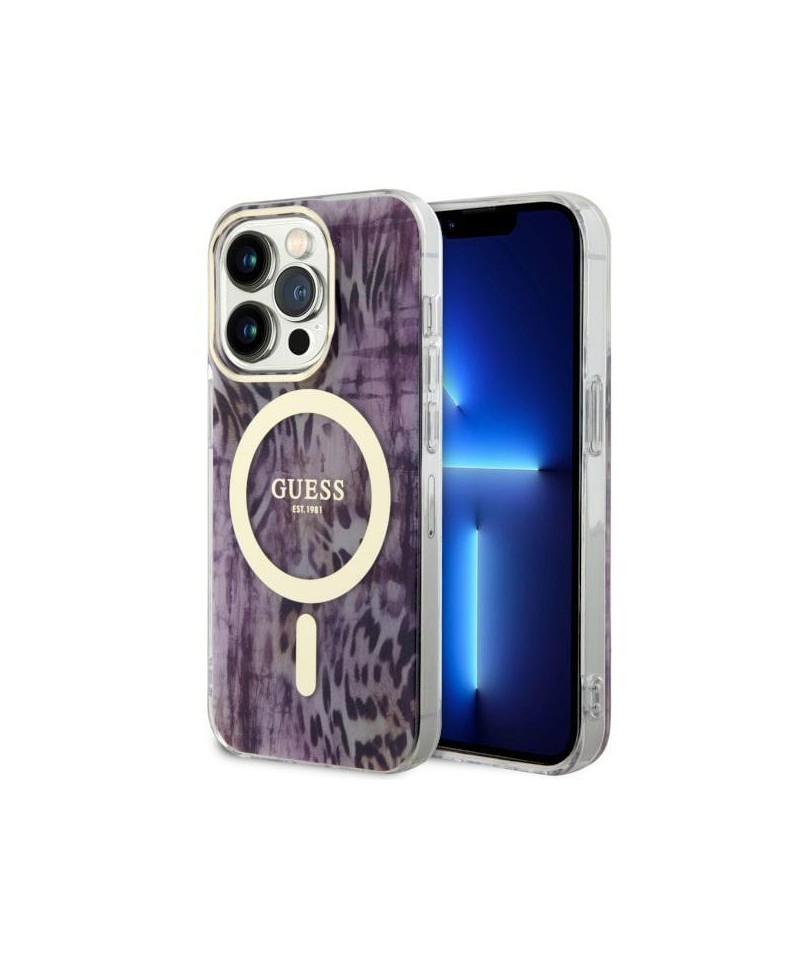 Guess GUHMP14LHLEOPWP iPhone 14 Pro 6.1" pink/pink hardcase Leopard MagSafe
