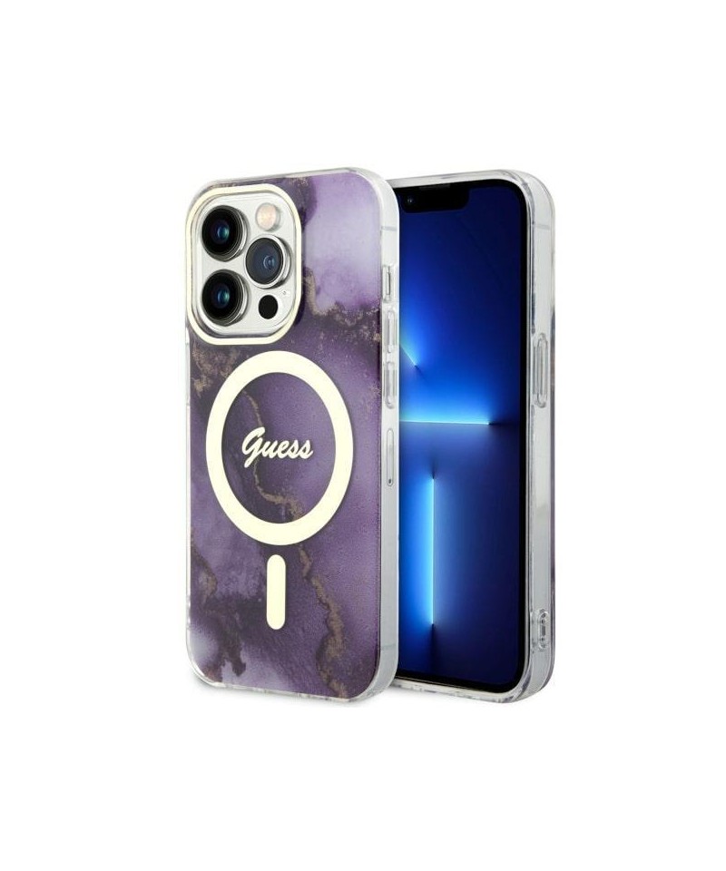 Guess GUHMP14LHTMRSU iPhone 14 Pro 6.1" purple/purple hardcase Golden Marble MagSafe