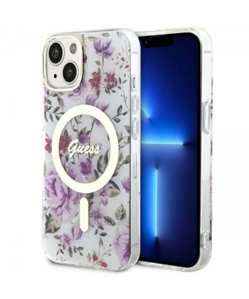 Guess GUHMP14MHCFWST iPhone 14 Plus 6.7" transparent hardcase Flower MagSafe