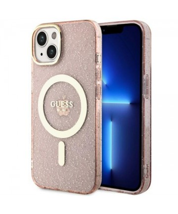 Guess GUHMP14MHCMCGP iPhone 14 Plus 6.7" pink/pink hardcase Glitter Gold MagSafe