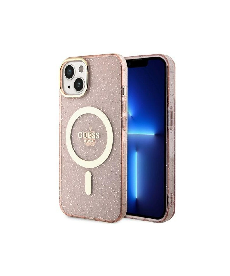 Guess GUHMP14MHCMCGP iPhone 14 Plus 6.7" pink/pink hardcase Glitter Gold MagSafe