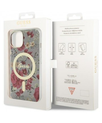 Guess Flower MagSafe case for iPhone 14 - green