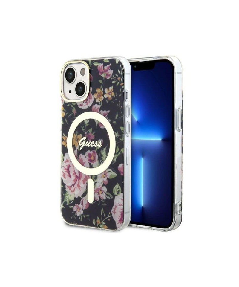 Guess Flower MagSafe case for iPhone 14 - black
