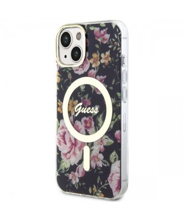 Guess Flower MagSafe case for iPhone 14 - black