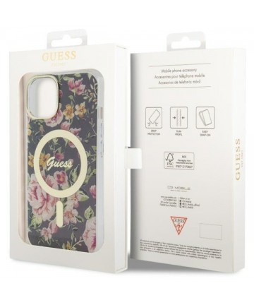 Guess Flower MagSafe case for iPhone 14 - black