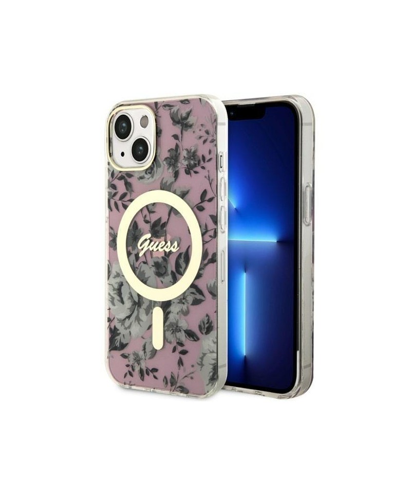 Guess Flower MagSafe case for iPhone 14 - pink