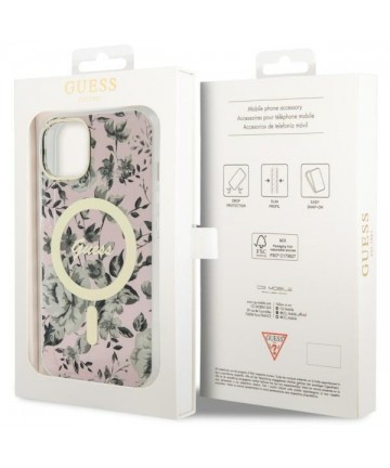 Guess Flower MagSafe case for iPhone 14 - pink