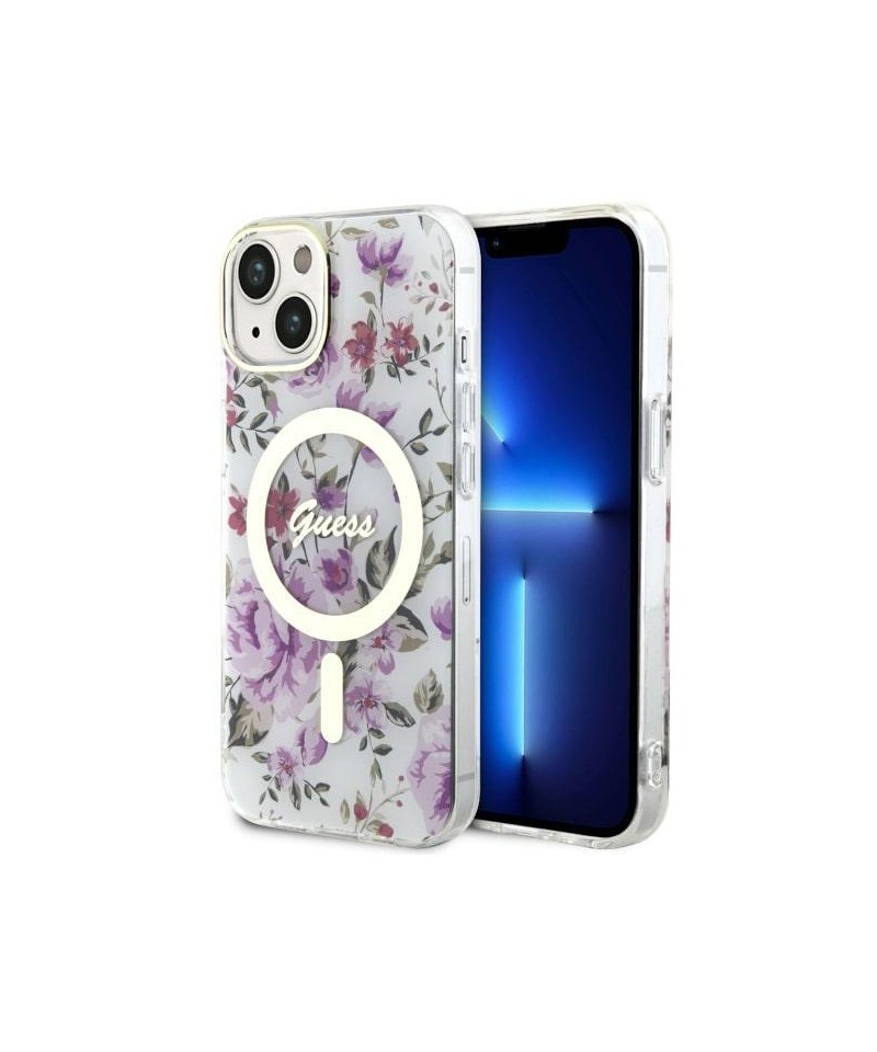 Guess Flower MagSafe case for iPhone 14 - transparent