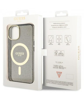 Guess Glitter Gold MagSafe case for iPhone 14 - black