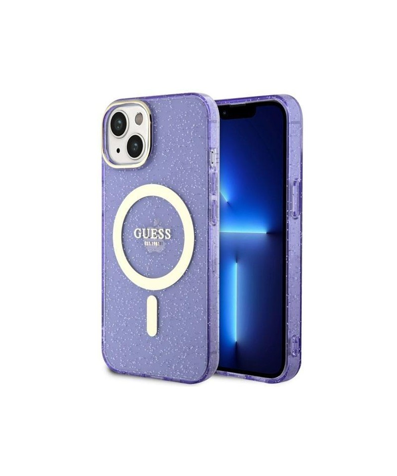 Guess Glitter Gold MagSafe case for iPhone 14 - purple