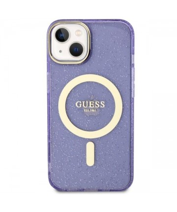 Guess Glitter Gold MagSafe case for iPhone 14 - purple