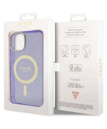 Guess Glitter Gold MagSafe case for iPhone 14 - purple