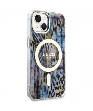 Guess Leopard MagSafe case for iPhone 14 - blue