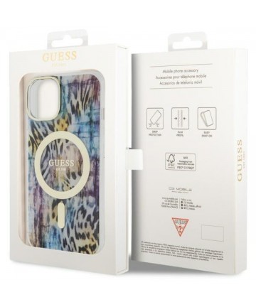 Guess Leopard MagSafe case for iPhone 14 - blue