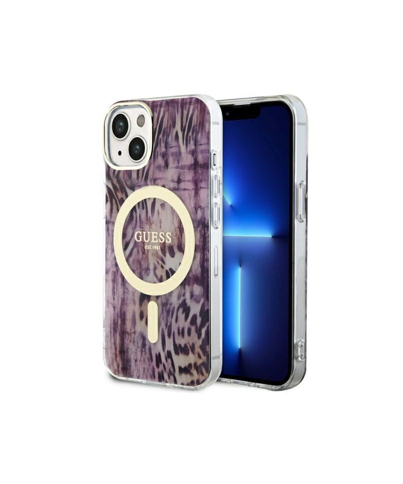 Guess Leopard MagSafe case for iPhone 14 - pink