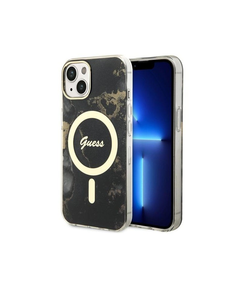 Guess GUHMP14SHTMRSK iPhone 14 6.1" black/black hardcase Golden Marble MagSafe