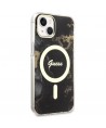 Guess GUHMP14SHTMRSK iPhone 14 6.1" black/black hardcase Golden Marble MagSafe