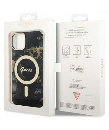 Guess GUHMP14SHTMRSK iPhone 14 6.1" black/black hardcase Golden Marble MagSafe
