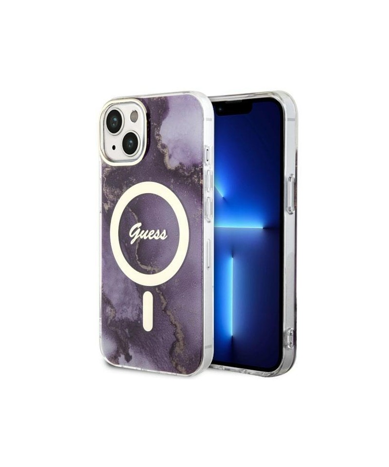 Guess GUHMP14SHTMRSU iPhone 14 6.1" purple/purple hardcase Golden Marble MagSafe