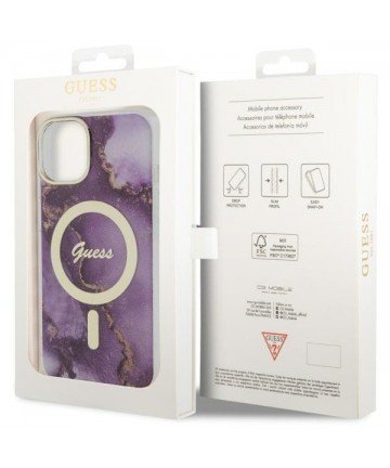 Guess GUHMP14SHTMRSU iPhone 14 6.1" purple/purple hardcase Golden Marble MagSafe