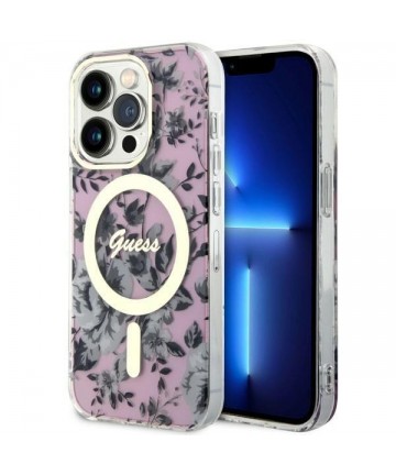 Guess GUHMP14XHCFWSP iPhone 14 Pro Max 6.7" pink/pink hardcase Flower MagSafe