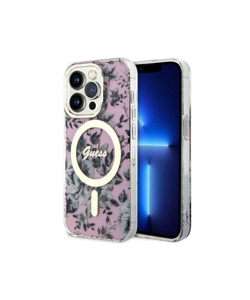 Guess GUHMP14XHCFWSP iPhone 14 Pro Max 6.7" pink/pink hardcase Flower MagSafe