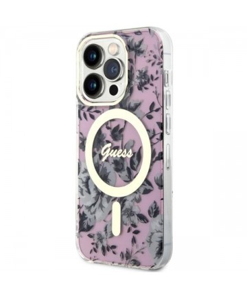 Guess GUHMP14XHCFWSP iPhone 14 Pro Max 6.7" pink/pink hardcase Flower MagSafe