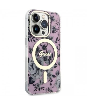 Guess GUHMP14XHCFWSP iPhone 14 Pro Max 6.7" pink/pink hardcase Flower MagSafe