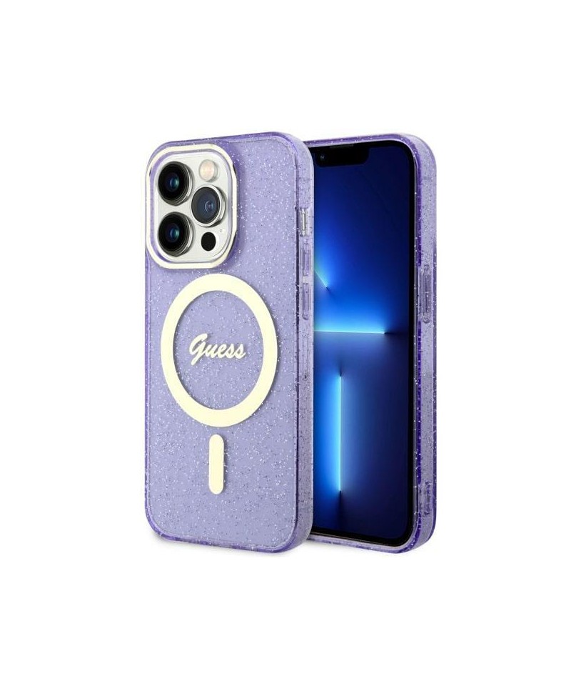 Guess GUHMP14XHCMCGU iPhone 14 Pro Max 6.7" purple/purple hardcase Glitter Gold MagSafe