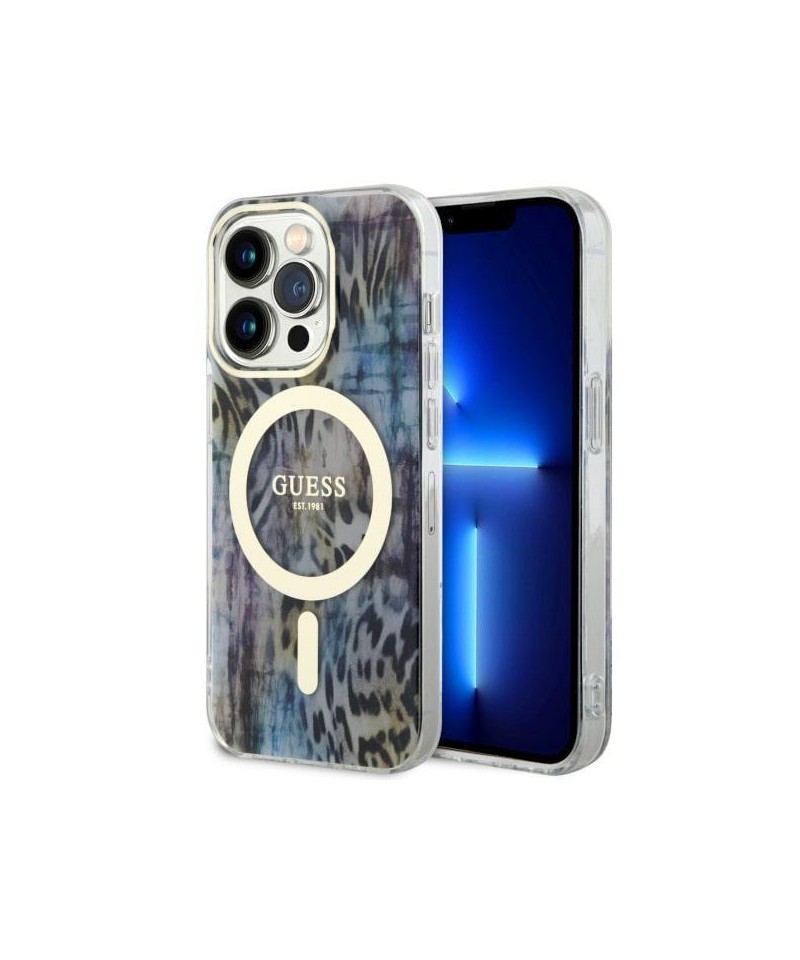 Guess GUHMP14XHLEOPWB iPhone 14 Pro Max 6.7" blue/blue hardcase Leopard MagSafe