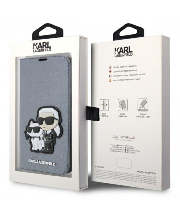Karl Lagerfeld KLBKP14LSANKCPG iPhone 14 Pro 6.1" bookcase silver/silver Saffiano Karl & Choupette