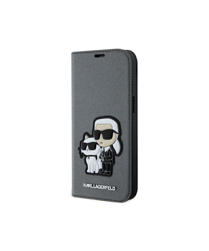 Karl Lagerfeld KLBKP14SSANKCPG iPhone 14 6.1" bookcase silver/silver Saffiano Karl & Choupette