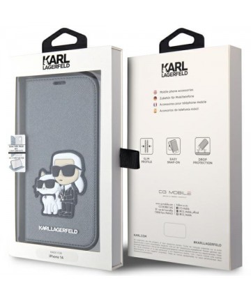 Karl Lagerfeld KLBKP14SSANKCPG iPhone 14 6.1" bookcase silver/silver Saffiano Karl & Choupette