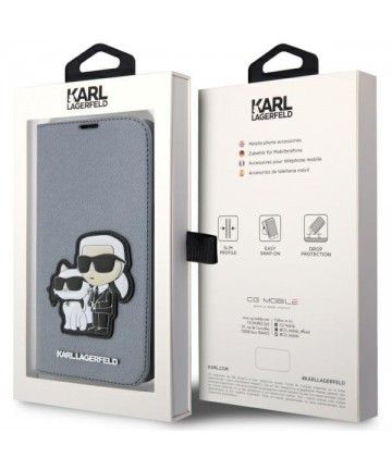 Karl Lagerfeld KLBKP14XSANKCPG iPhone 14 Pro Max 6.7" bookcase silver/silver Saffiano Karl & Choupette