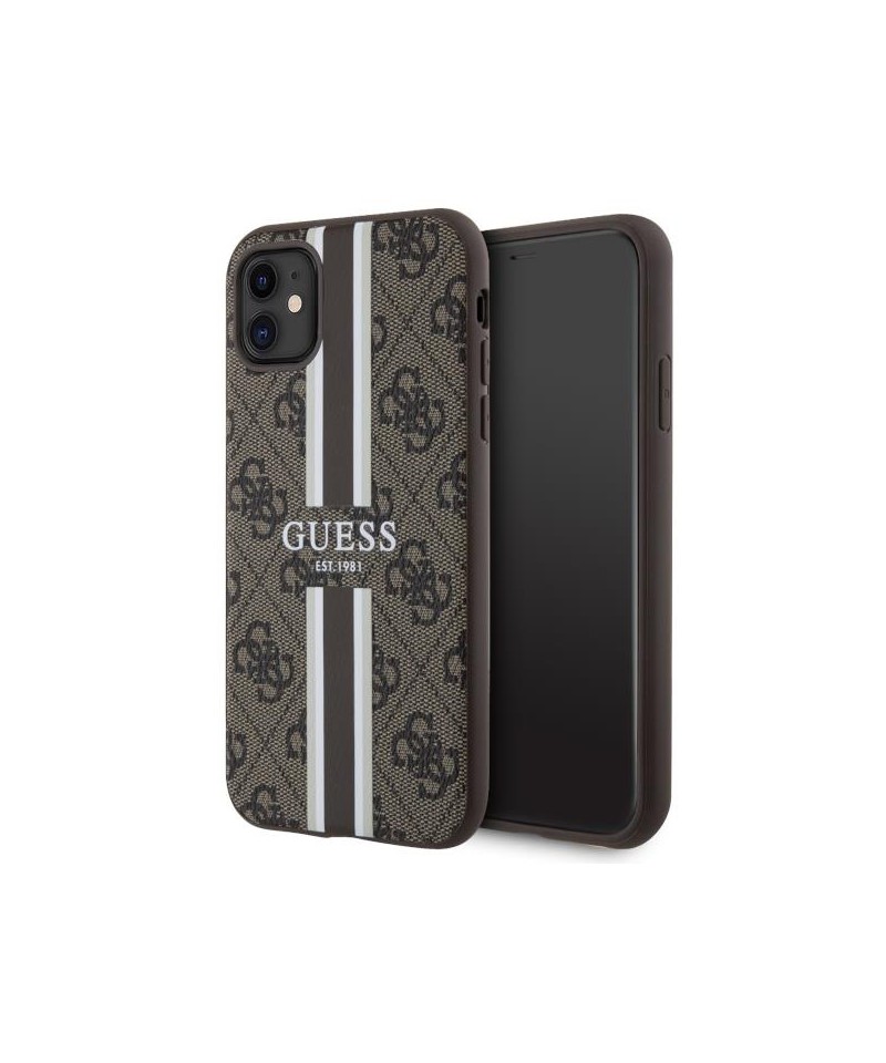 Guess GUHMN61P4RPSW iPhone 11 / Xr brown/brown hardcase 4G Printed Stripes MagSafe