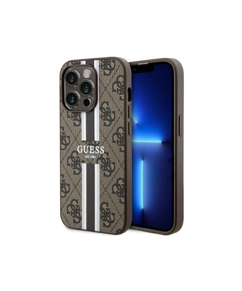 Guess GUHMP14LP4RPSW iPhone 14 Pro 6.1" brown/brown hardcase 4G Printed Stripes MagSafe